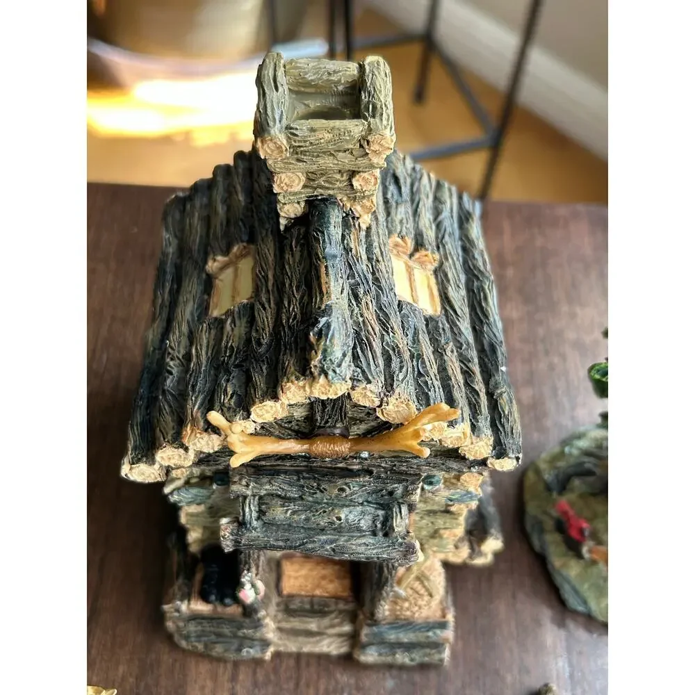 New LOG CABIN Lake House Deer Shack hunting Fishing RESIN TABLE LAMP & figurines